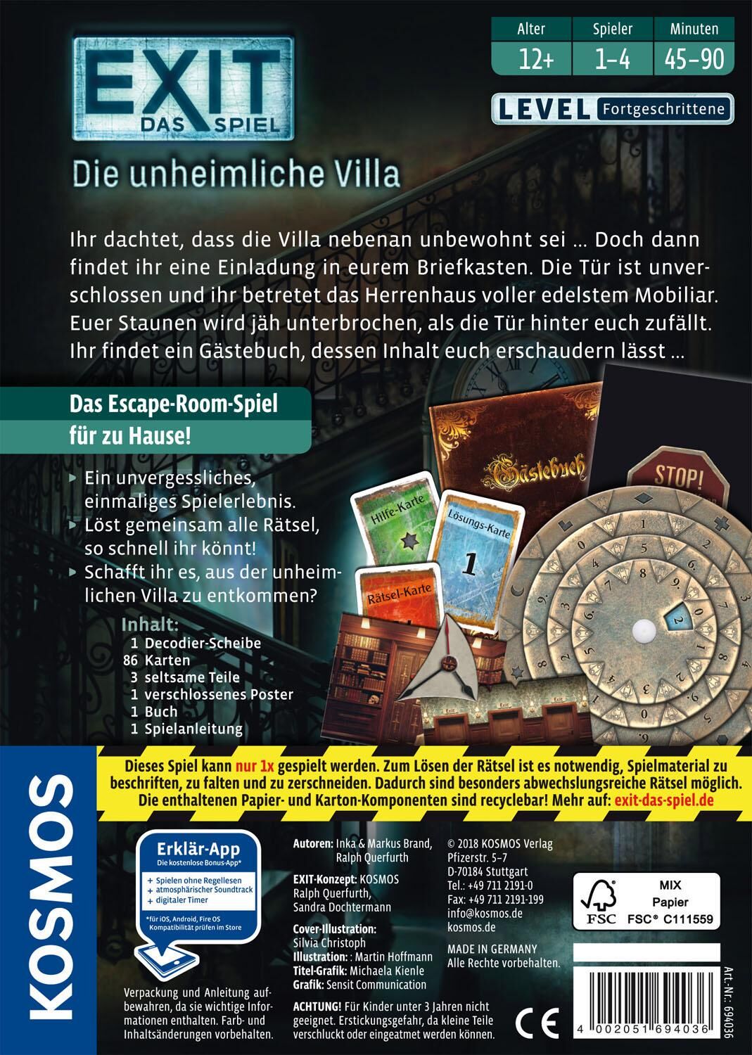 Spiel KOSMOS "EXIT, Die unheimliche Villa", bunt, Spiele, Kinder, Spiel, Made in Germany