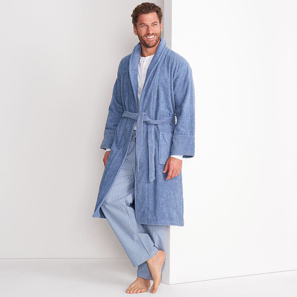 Bademantel aus türkischem Frottee für Herren, Herren, size: regular, Blau, Baumwolle, by Lands' End