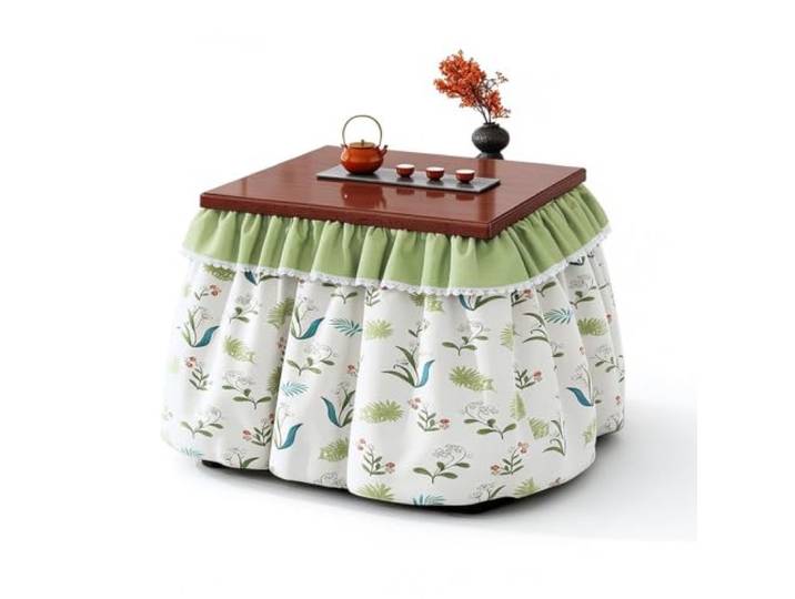 Moso Bambus Kotatsu Tisch Set, Couchtisch, Klappbar, Wendbar, Kompakt 80cm Quadratisch, Ausziehbares Trockengestell, Spitzendecke, Stabil Waschbar, Warme Winterwärme(Brown-1)