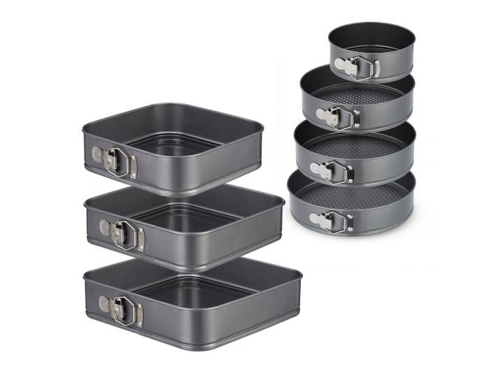 Relaxdays Springformen Anthrazit 7-tlg.-Set Stahl antihaft 28 cm, Metall, antihaftbeschichtet, Backen & Backzubehör, Backformen
