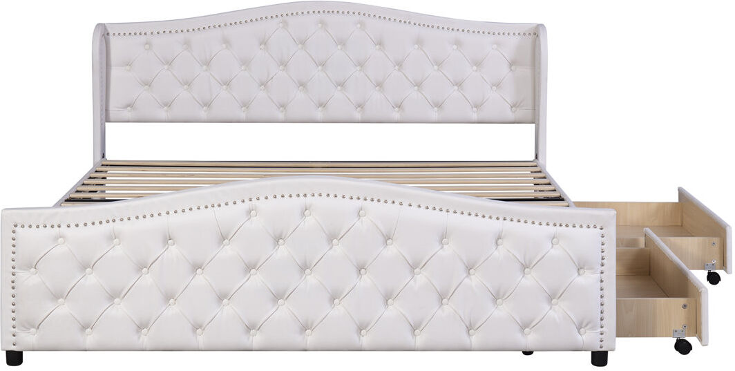 Ophelia & Co. Capavella Upholstered Drawers Bed White Double (4'6)