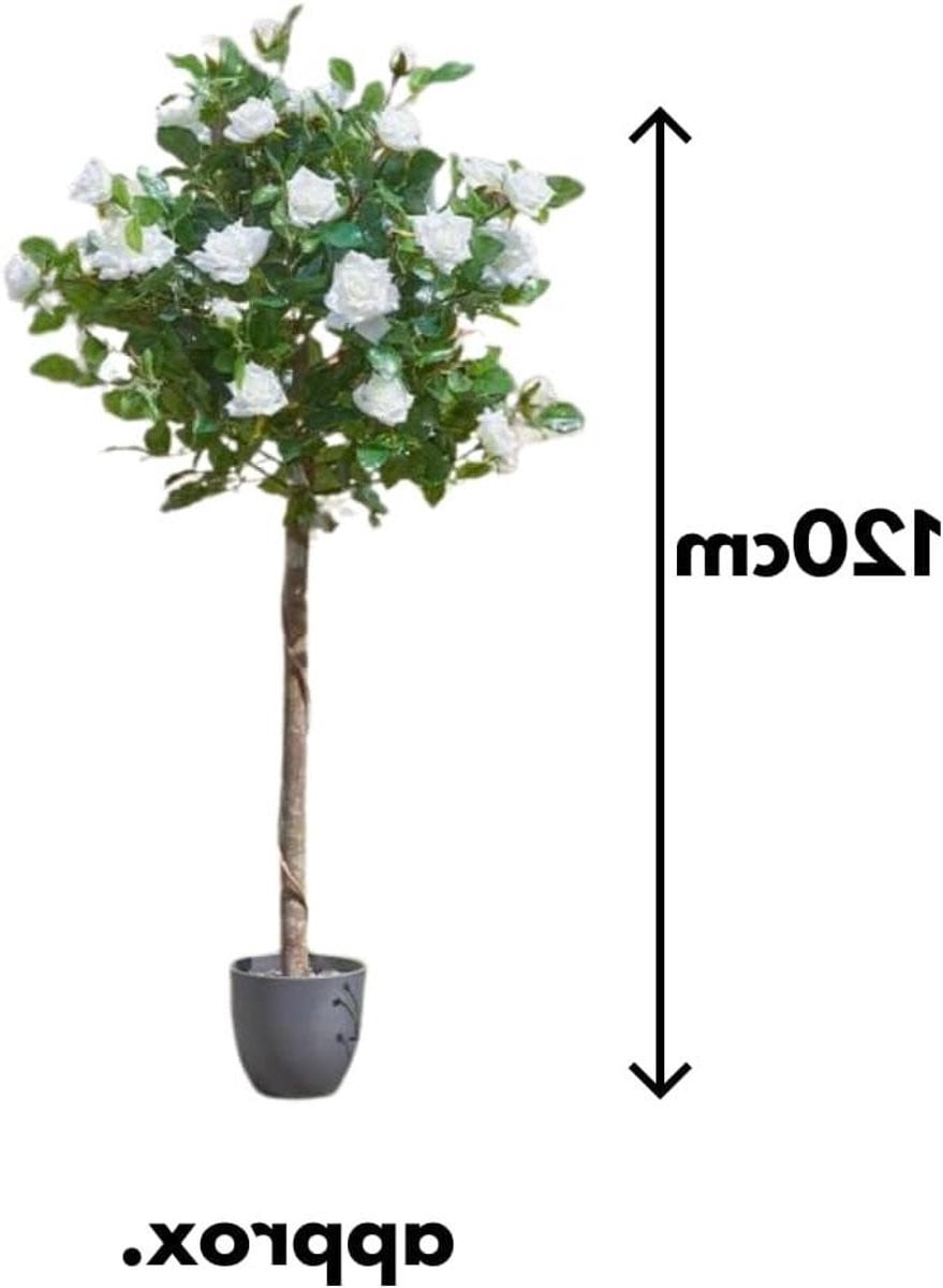 Onderhoudsvrije kunst rozenstruik in witte pot voor buiten decoratie, Hoogte: 120 cm