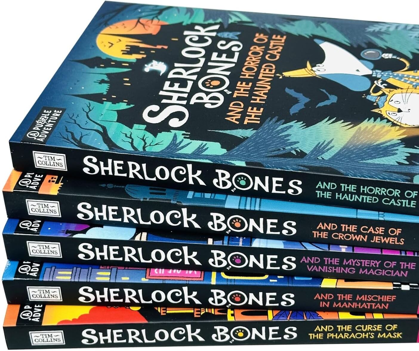 Buster Books Sherlock Bones Puzzle Quest 5 Books Set by Tim Collins, Illustrated by John Bigwood - Paperback - Ages 7-9 - Puzzle Mystery Stories