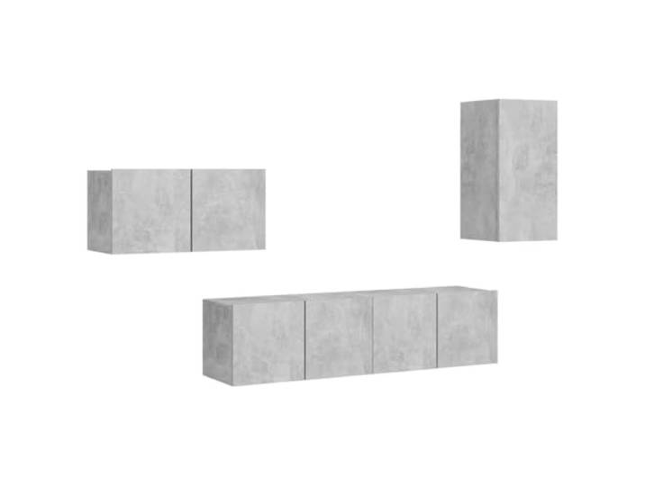 hliofuir 4-tlg. Hängendes TV-Schrank-Set Betongrau Holzwerkstoff Wandmontierte Wohnwand für Wohnzimmer, platzsparendes Design mit modularem Stauraum und pflegeleichten Oberflächen.