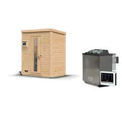 Karibu Gartensauna Saunahaus Hytti 0 naturbelassen Isolierte Saunatür 9 kW Bio-Kombiofen inkl. Steuergerät inkl. gratis Zubehörpaket im Wert von 126,96€