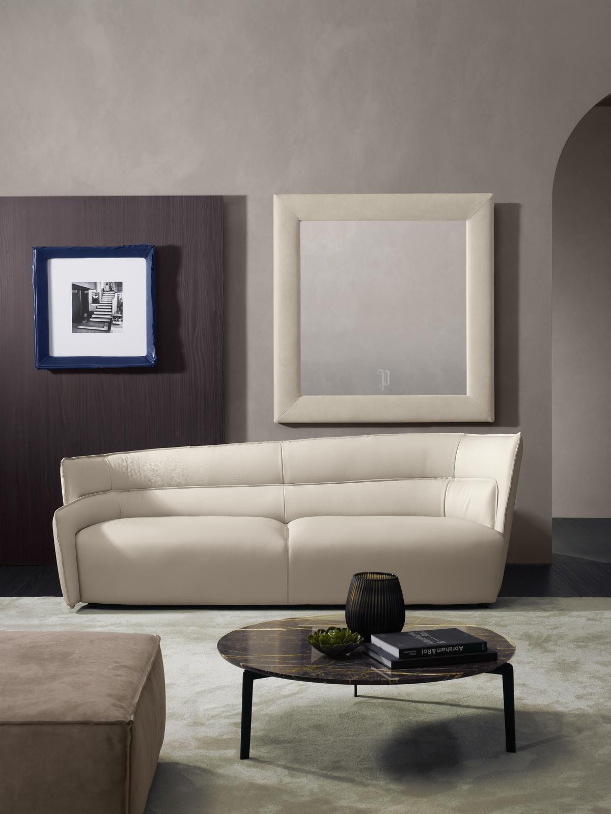 Witte leren 3-zits sofa Prianera voor in de woonkamer