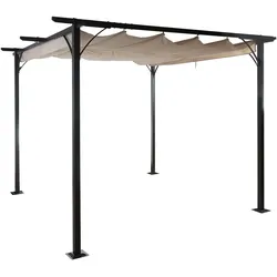 Décoshop26 - Gartenpavillon-Pergola mit stabilem 6 cm Rahmen und zu öffnendem Dach 3 x 3 m cremefarben 04_0004114