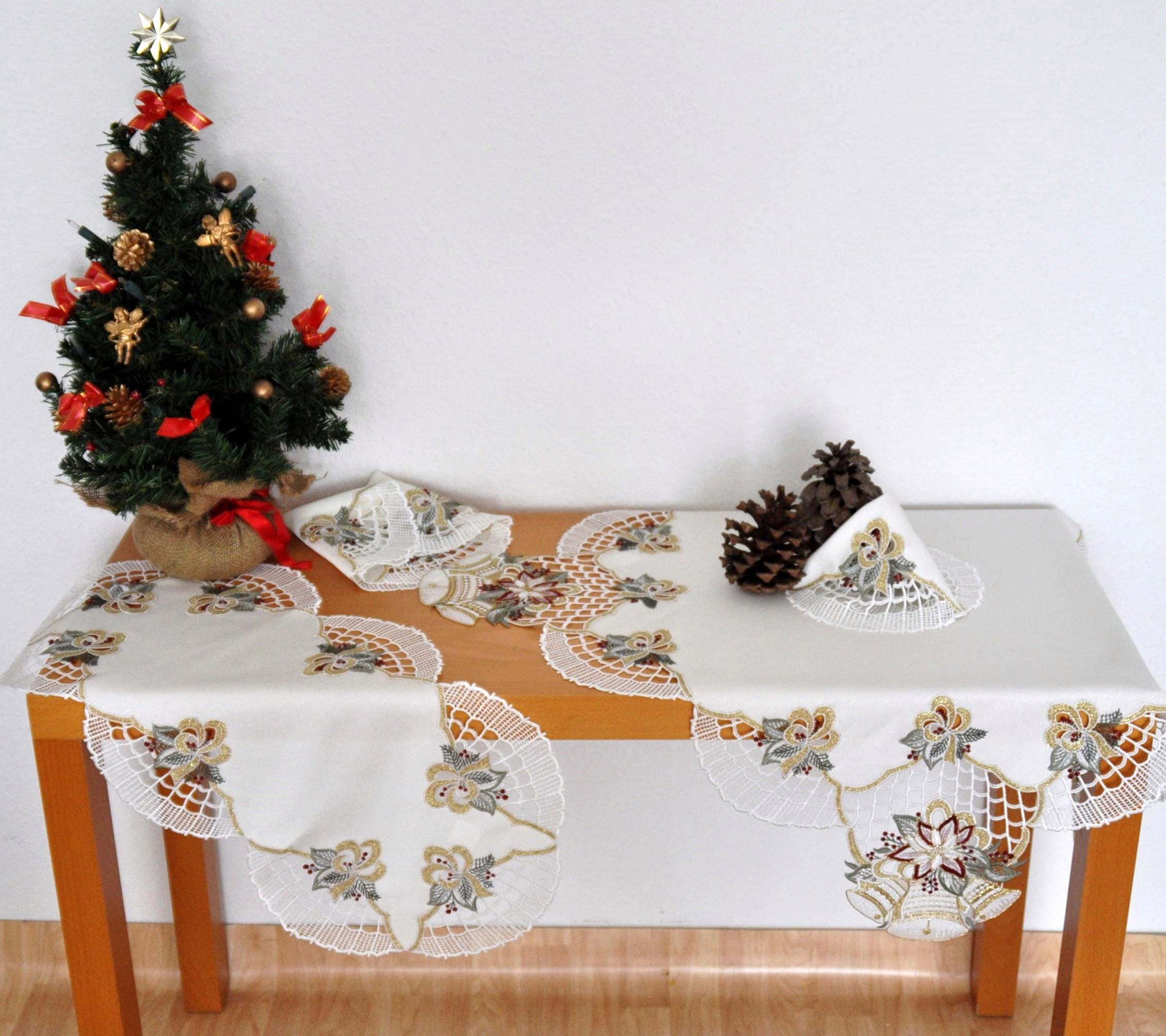 Tischdecke STICKEREIEN PLAUEN "Glockenzauber" Gr. 2, bunt, B:40cm L:77cm, Polyester, Tischdecken, Tischdecke, rechteckig