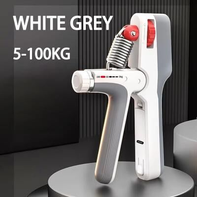 Inspired Finds Electronic Counting Grip Strength Trainer With Adjustable Resistance Smart Hand Gripper For Wrist And Forearm Training white Grey