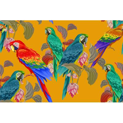 Fototapete PAPERMOON "BLUMEN ABSTRAKT-PAPGEIEN MUSTER DESIGN VOGEL BLUMEN", bunt, B:4m L:2,6m, Vlies, Tapeten
