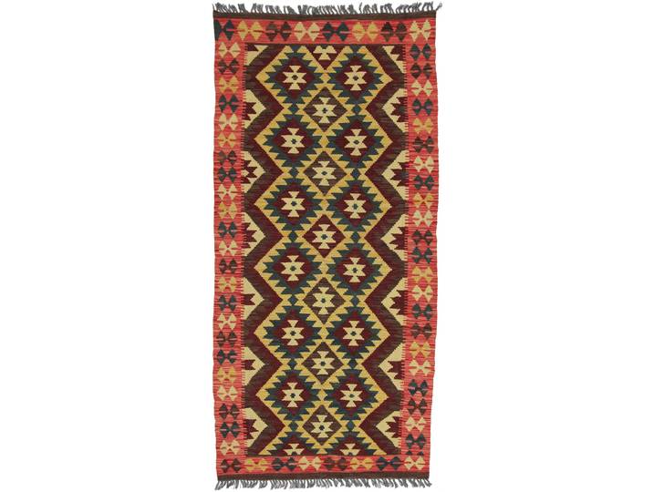 Kelim Afghan Teppich 97x204 Handgewebt Orientteppich Läufer Wolle