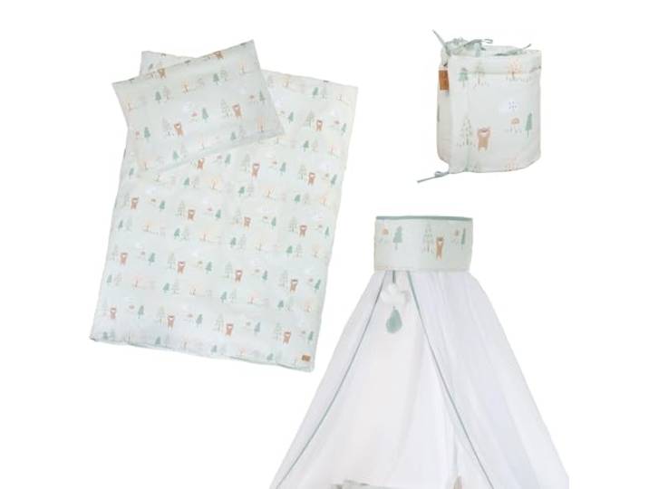 Children's Bedding Set 'Woodland Buddies' 4-Piece - Canopy, Bumper & Bedding - Pastel Green