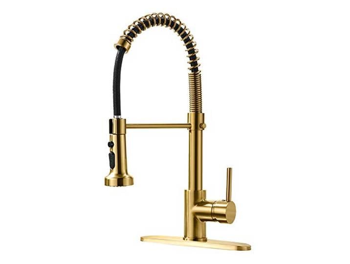 AIMADI Gold Küchenarmatur mit Pull Down Sprayer,Kommerzielle Einhandgriff Gebürstet Gold Küchenspüle Wasserhahn mit Deckplatte