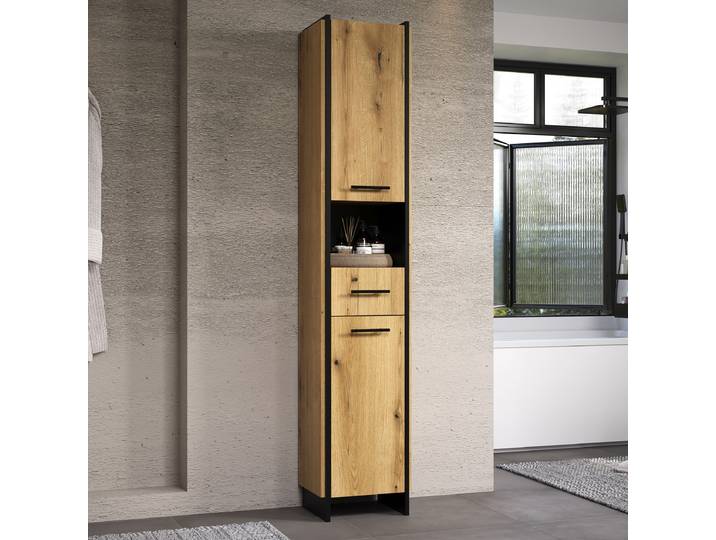 Hochschrank Safiya 37 x 190 x 31cm Schwarz/Braun