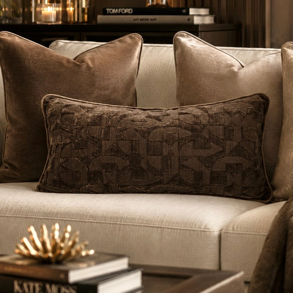Samba Chocolate Brown Geometric Bolster Cushion - 60x30cm