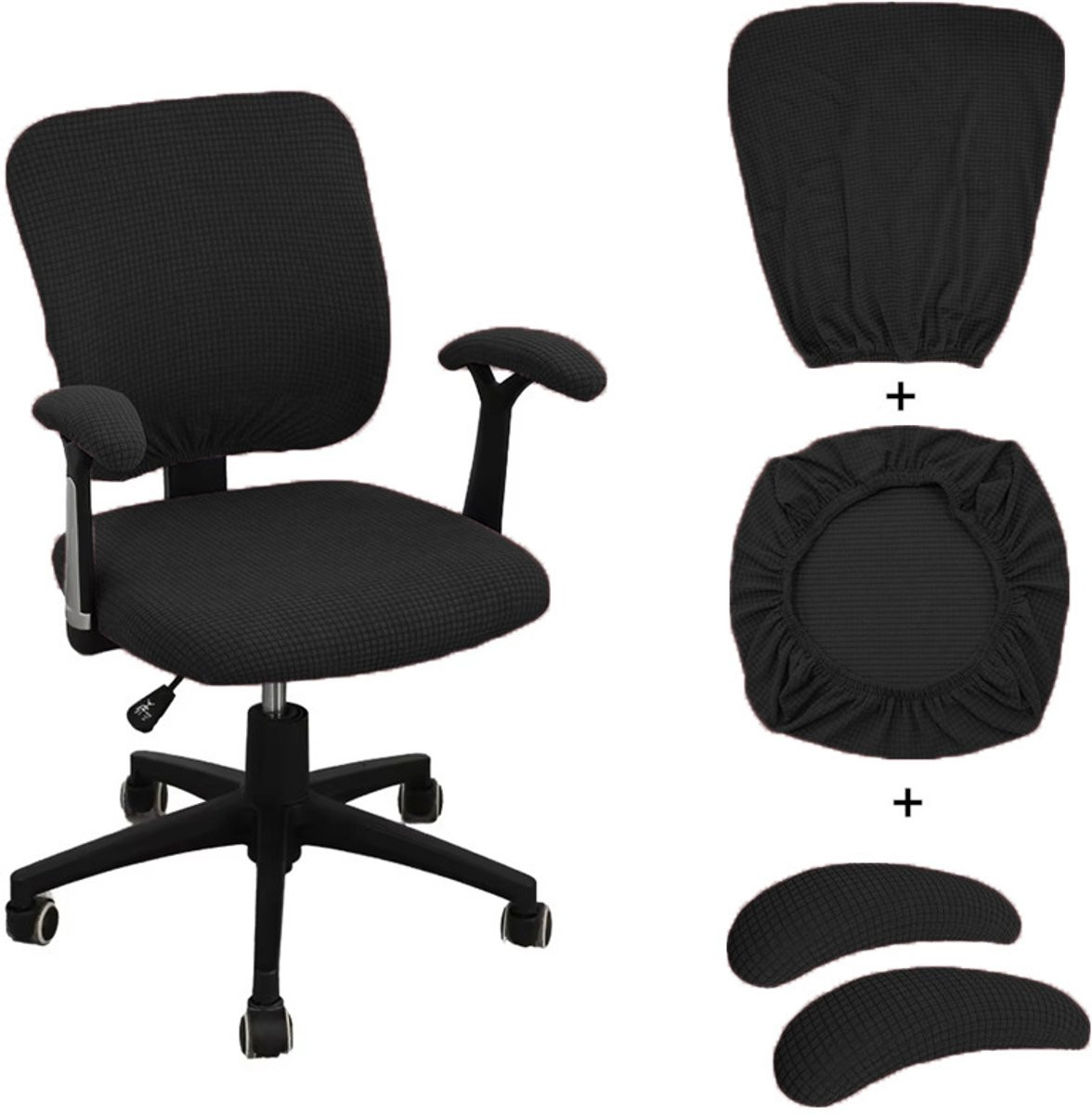 4-delige set stretchhoezen voor eetkamerstoelen - Zwart