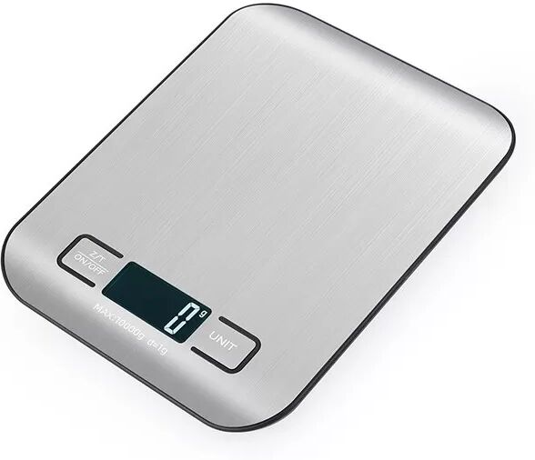 INF Wiederaufladbare digitale Küchenwaage mit Batterien – Silbernes Edelstahl 5 kg/1 g