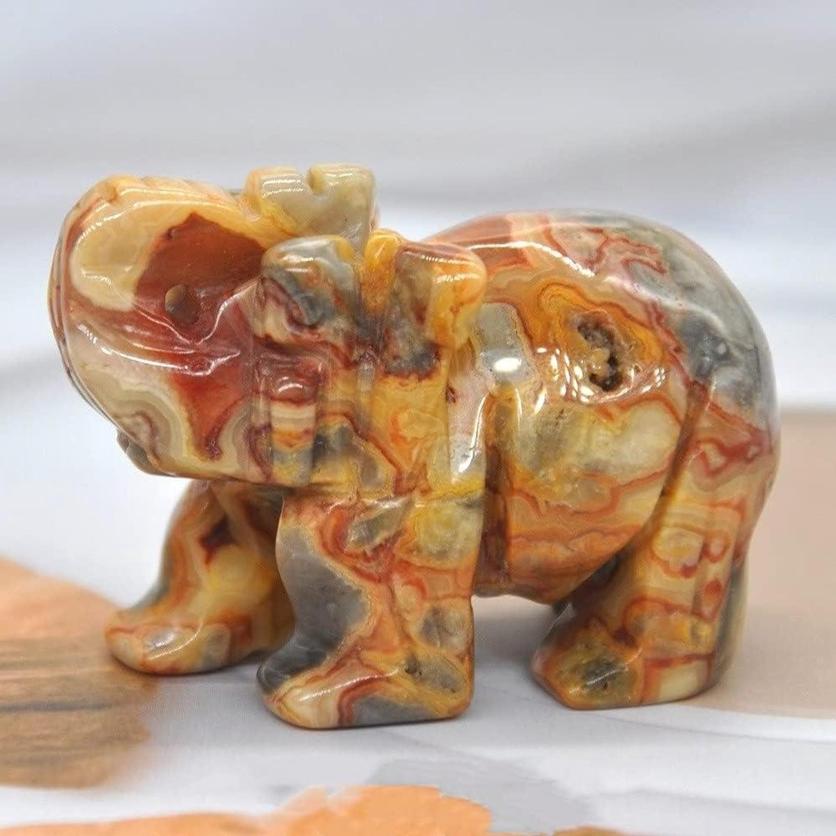 Crazy Agate Olifant Beeldje - Kristal Figuur - Natuursteen Feng Shui Decoratie - 2 Inch
