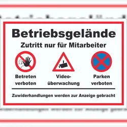 HB-Druck Aufkleber Betriebsgelände Mitarbeiter Betreten Video Parken A8 (52x74mm)