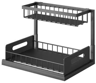 PRiME Pull Out Under Sink Organizer And Cabinet Storage Shelf black