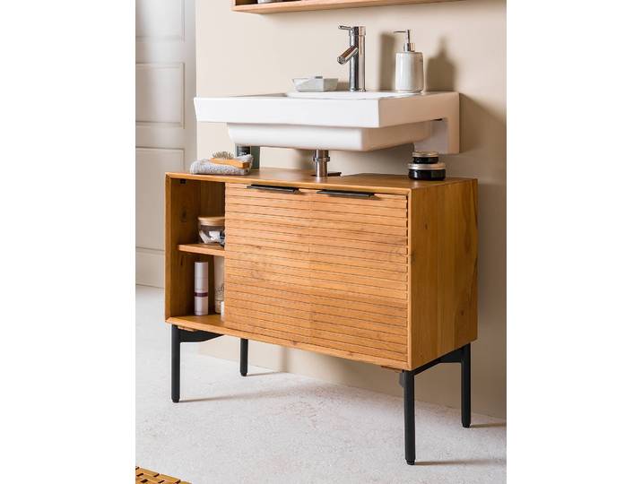Meuble sous lavabo en bois massif 80 x 66 x 38cm Marron/Acacia