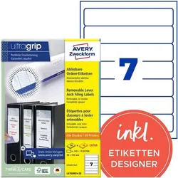 Avery Zweckform L4760REV-20 Ordneretiketten 38 x 192 mm - 210 Stück wiederablösbar weiß, 5 cm