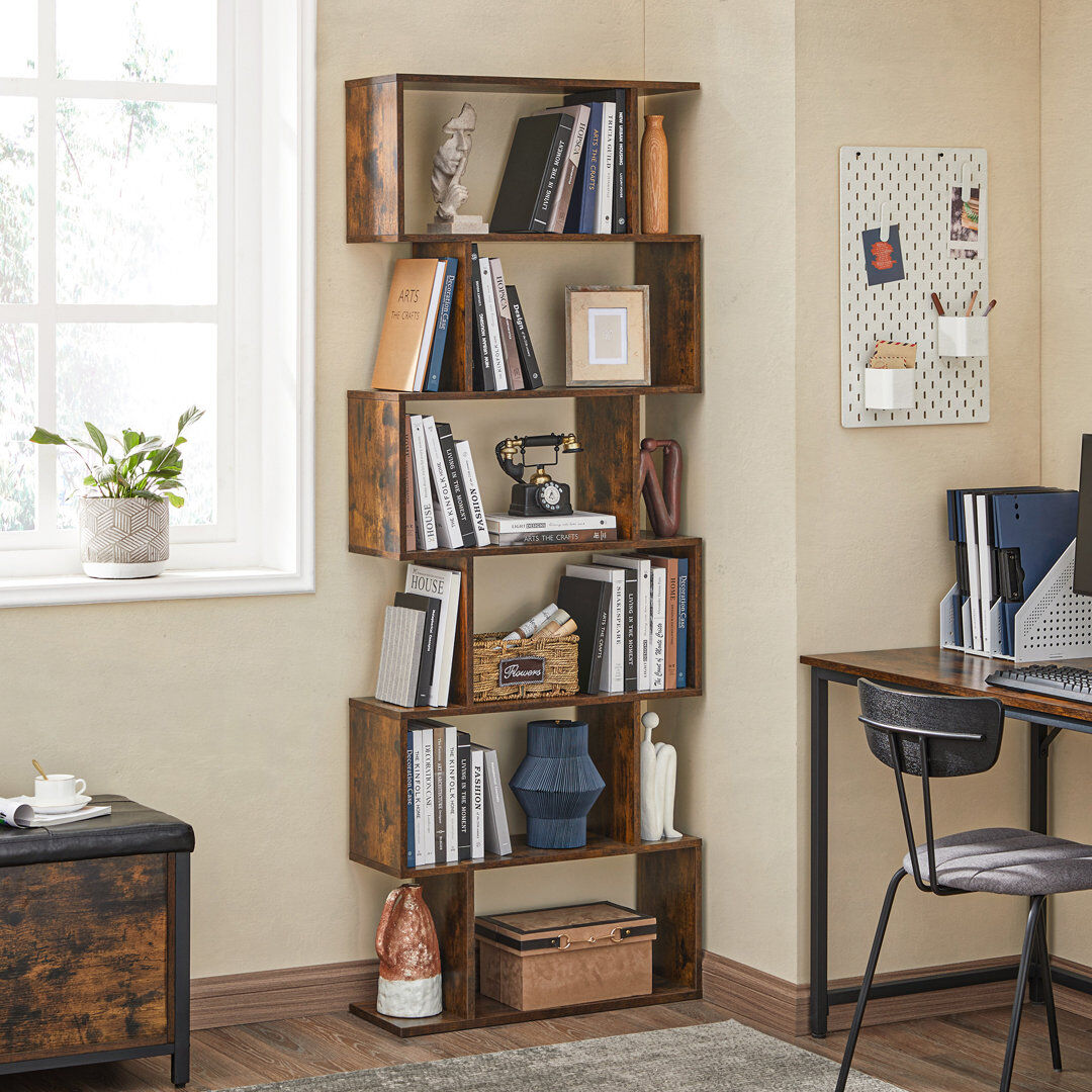 Zipcode Design Geena 190.5cm H x 70cm W Geometric Bookcase Rustic Brown 190.5cm H X 70cm W X 24cm D