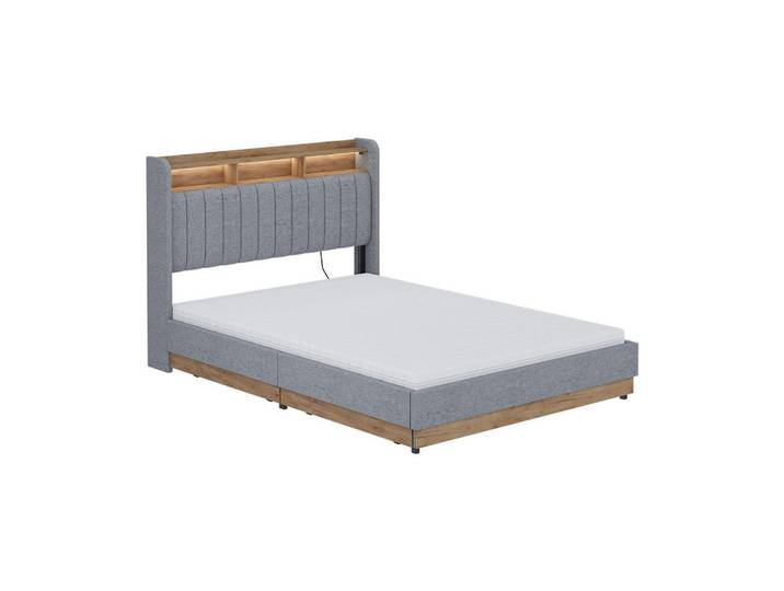VitaliSpa Polsterbett Nura Grau 140x200 cm mit 4 Schubladen, Grau, Eichefarben, Holzwerkstoff, Rechteckig, Schlafzimmer, Bett