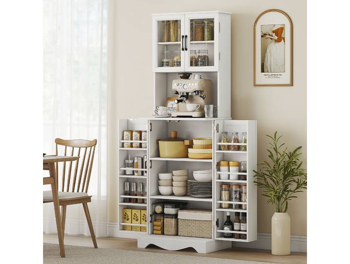 HOMCOM Buffet Haut Cuisine 4 Portes avec Étagère Blanc 60x40x180cm