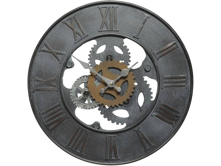 Wanduhr AMBIENTE HAUS Zahnrad Uhr 39cm , schwarz, B:39cm H:39cm T:3cm, Wanduhren, Wanduhr