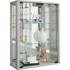 VCM Glasvitrine Udina, mit Spiegelrückwand, hängend, 2 Fachböden, 60 x 80 x 25cm, silber