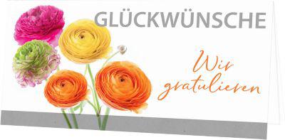 Glückwunschkarte Korsch Glückwünsche – Wir gratulieren, mit buntem Motiv & Umschlägen, Querformat, B 206 x H 103 mm, Karton, weiß, 10 Stück