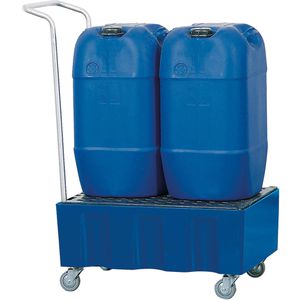 asecos Auffangwanne 18078, aus Polyethylen, 72,5 x 52,5cm, mit Polyethylen-Gitterrost, fahrbar, 60 Liter