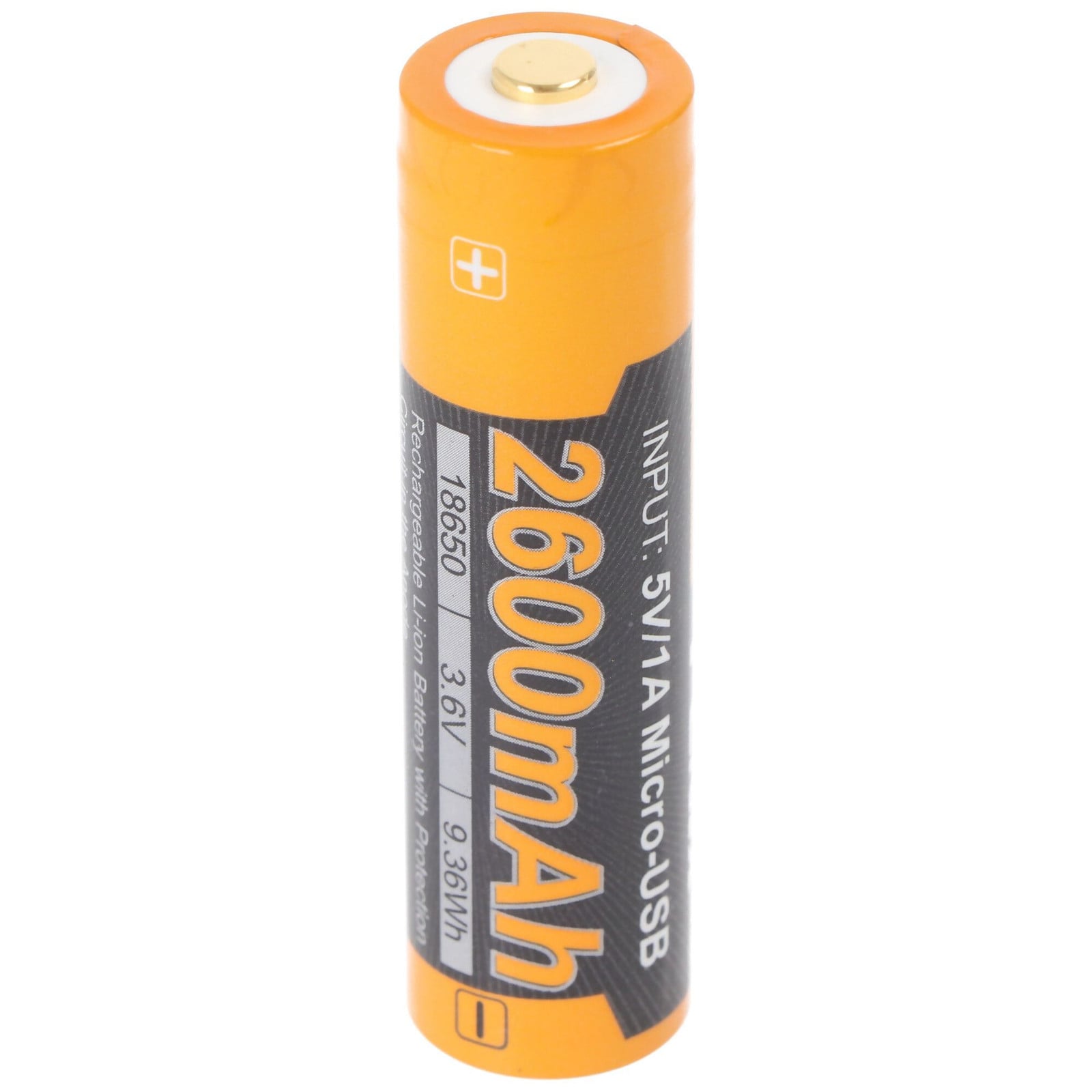 AccuCell 18650 Li-ion batterij 2600mAh USB oplaadbaar 70 x 18,6 mm