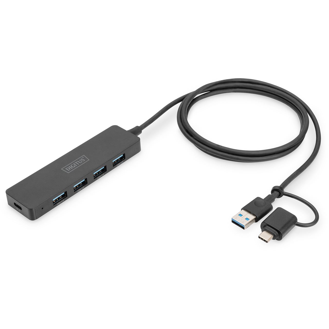 Digitus USB 3.0 Hub 4-Port Slimline with USB-C Adapter 5Gbps 1,2m cable