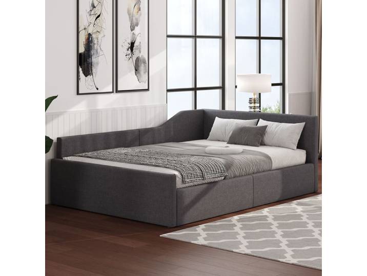 Lit de jour 140x200 avec rangement dessous gris Maisentiel