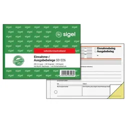 Sigel Formularbuch »Einnahme-/Ausgabebeleg mit Dokumentendruck« SD026 gelb, 18x10.5 cm