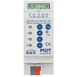 MDT AKK-04FC.03 KNX Schaltaktor 4-fach, 2TE REG, 16 A, 230 V AC, Kompakt, 70 μF, 10EVG, Fan coil AKK04FC03