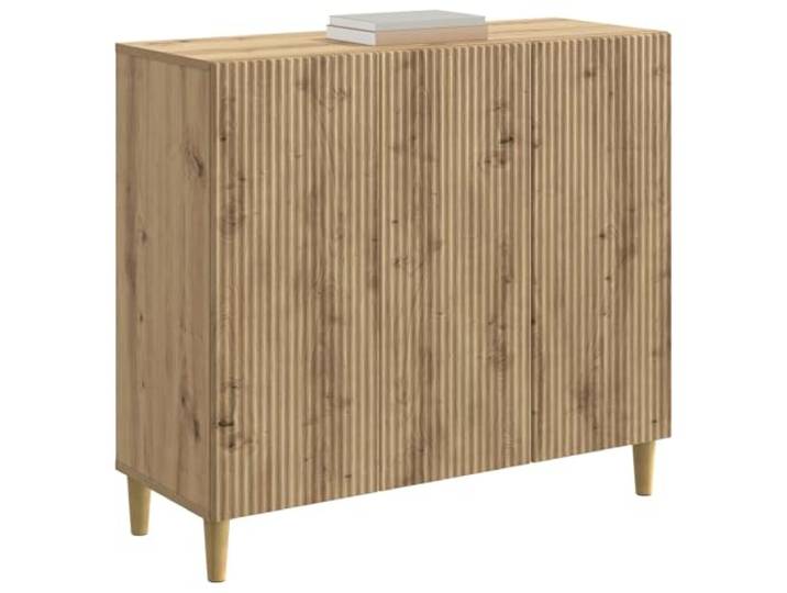 KTHLBRH Sideboard Eiche Handwerk 89 x 34,5 x 80 cm Technisches Holz, 3 Türen, 2 verstellbare Einlegeböden, Vintage-Beine, einfache Reinigung