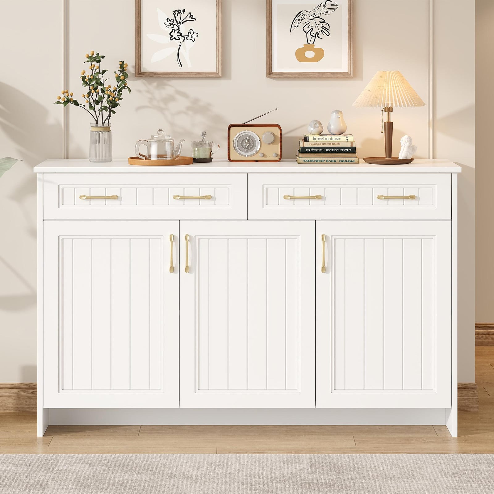 Merax modern dressoir met 2 lades en 3 deuren, wit