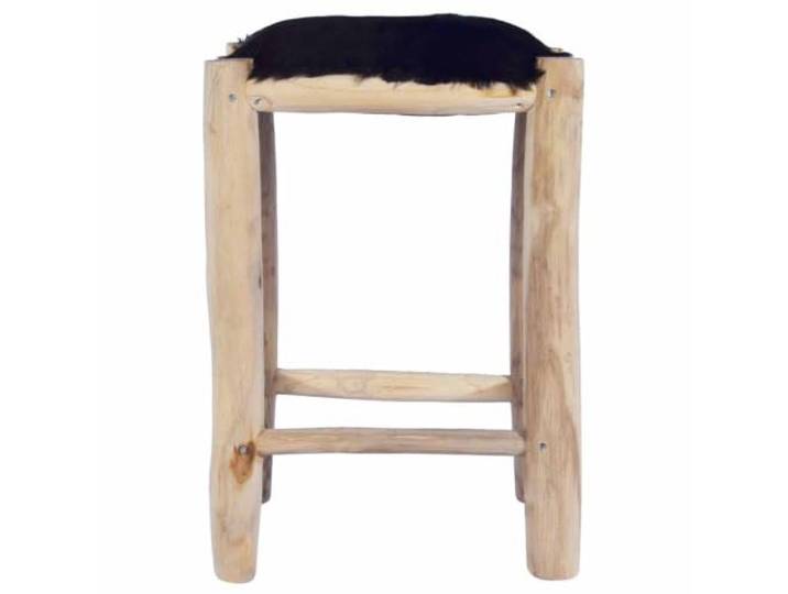 HKLGBVCR Barhocker aus echtem Rindsleder, Teak-Massivholz Echtes Ziegenleder, stabiles Teakholz, rustikaler Stil, zufällige Lieferung, einzigartiges Naturmuster