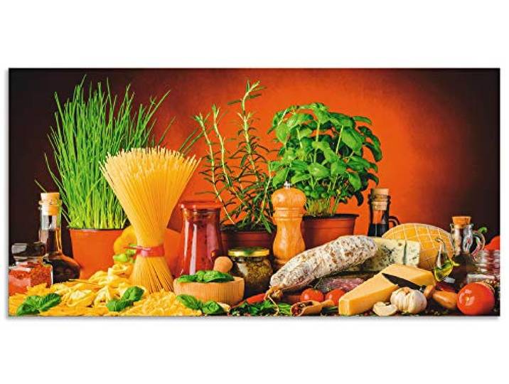ARTland Spritzschutz Küchenrückwand aus Alu für Küche Herd Spüle 100x50 cm (BxH) mit Motiv Essen Lebensmittel Gemüse Kunst Mediterran Italienisch Bunt S7SM