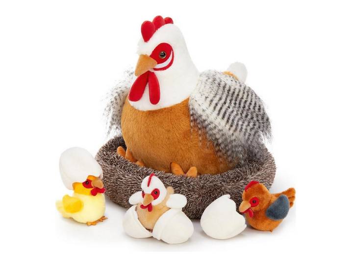 LuxusKollektion Kuscheltier Kuscheltier Hahn Henne Küken 37cm XXL Baby Ei Weihnachten Grey-brown (1-St)