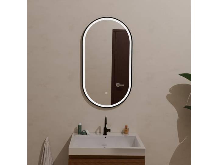 LOMAZOO Miroir salle de bain ovale noir 50 x 90 cm - LED lumineux - anti-buée - Leipzig