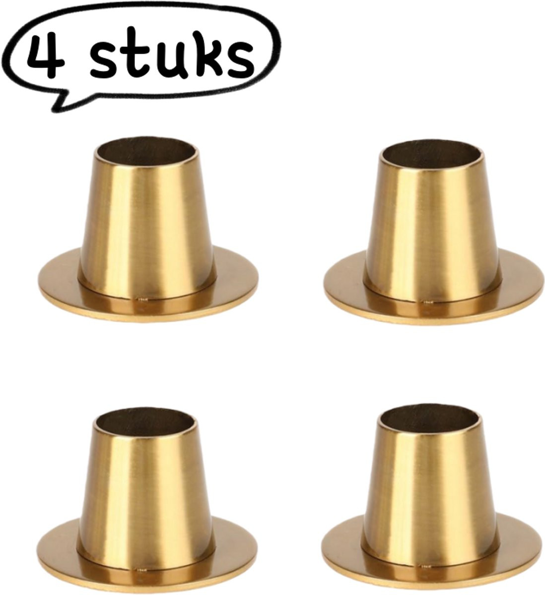 Set van 4 gouden messing kandelaars voor kaarslicht en decoratie