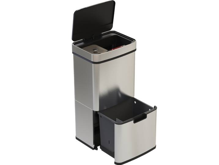 Poubelle de cuisine tri sélectif acier inoxydable argent 75l