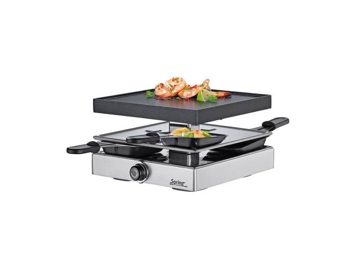 Spring Raclette Raclette für 4 22x22x14 cm Classic edelstahl, Edelstahl mit Aluminiumkern, nicht spülmaschinengeeignet, Induktion