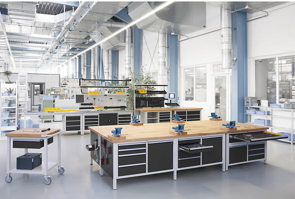 Werkbank, Gestellbauweise Serie 8000, 8 Schubladen, 1 Türfach, BxT 2000 x 700 mm eurokraft pro
