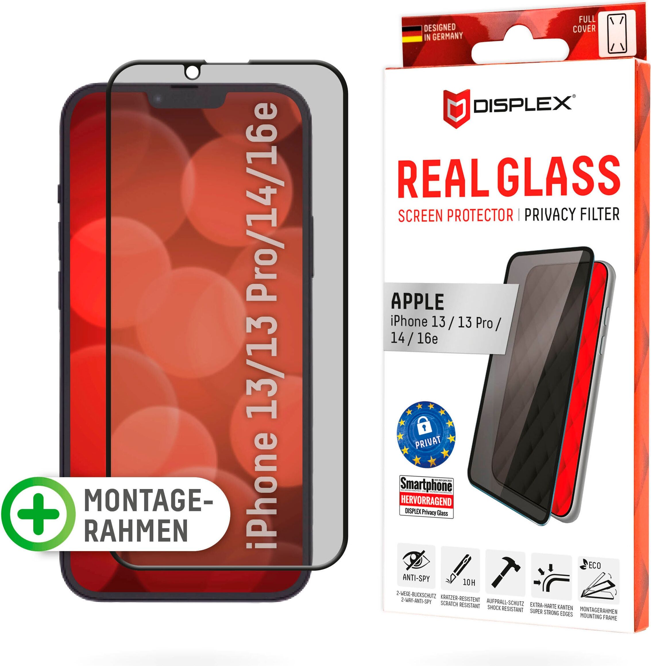 Displex Displayschutzglas "Privacy Glass FC - iPhone 14", schwarz, B:12cm H:6cm T:25mm, Displayfolien, Displayschutzglas