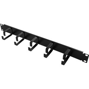 LogiLink Rangierpanel OR101B, Metall, schwarz, 19 Zoll (483 mm), mit 5 Kabelführungsbügeln, 1HE